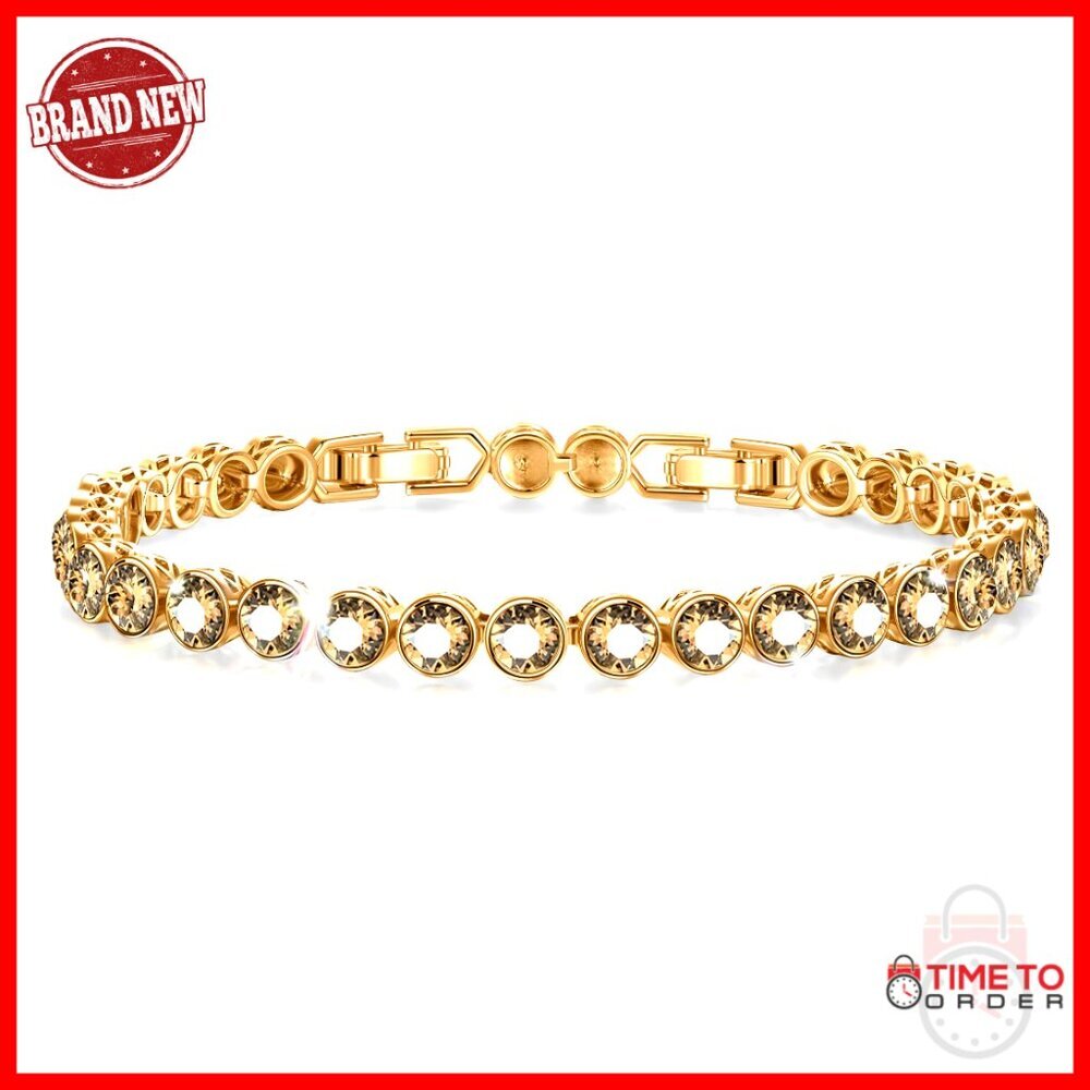 Adjustable 14K Gold Plated Tennis Bracelet with Swarovski Crystals